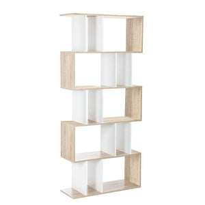 Artiss 5 Tier Display Book Storage Shelf Unit - White Brown