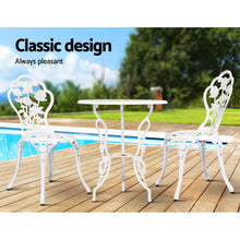 Load image into Gallery viewer, Gardeon 3PC Outdoor Setting Bistro Set Chairs Table Cast Aluminum Patio Furniture Rose White
