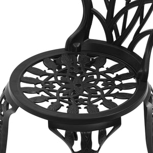 Gardeon 3PC Outdoor Setting Bistro Set Chairs Table Cast Aluminum Patio Furniture Tulip Black
