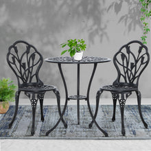 Load image into Gallery viewer, Gardeon 3PC Outdoor Setting Bistro Set Chairs Table Cast Aluminum Patio Furniture Tulip Black
