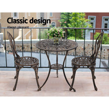 Load image into Gallery viewer, Gardeon 3PC Outdoor Setting Bistro Set Chairs Table Cast Aluminum Patio Furniture Tulip Bronze
