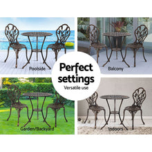 Load image into Gallery viewer, Gardeon 3PC Outdoor Setting Bistro Set Chairs Table Cast Aluminum Patio Furniture Tulip Bronze
