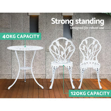 Load image into Gallery viewer, Gardeon 3PC Outdoor Setting Bistro Set Chairs Table Cast Aluminum Patio Furniture Tulip White

