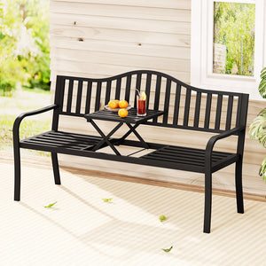 Gardeon Outdoor Garden Bench Seat Loveseat Steel Foldable Table Patio Furniture Black