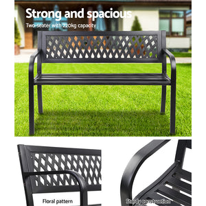 Gardeon Outdoor Garden Bench Seat Steel Outdoor Furniture 2 Seater Park Black