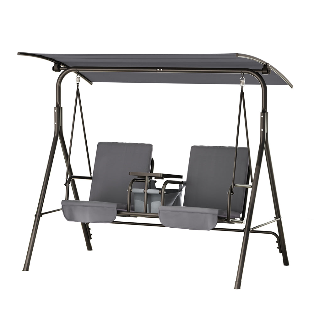 Gardeon Outdoor Swing Chair Garden Furniture Canopy Cup Holder 2 Seater Grey