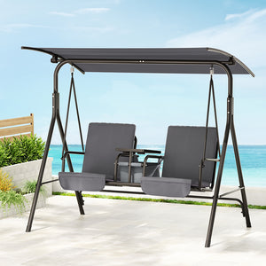Gardeon Outdoor Swing Chair Garden Furniture Canopy Cup Holder 2 Seater Grey