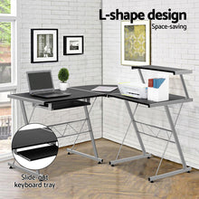 Load image into Gallery viewer, Artiss Computer Desk L-Shape Keyboard Tray Shelf Black

