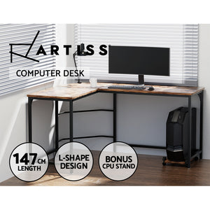 Artiss Computer Desk L-Shape CPU Stand Brown 147CM