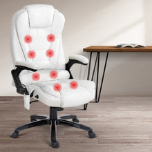 Load image into Gallery viewer, Artiss 8 Point Massage Office Chair Heated Seat Recliner PU White
