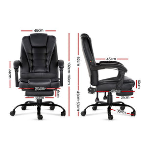 Artiss 2 Point Massage Office Chair PU Leather Footrest Black