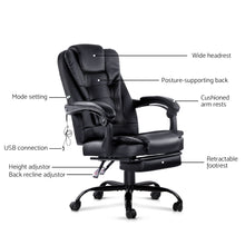 Load image into Gallery viewer, Artiss 2 Point Massage Office Chair PU Leather Footrest Black
