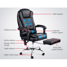 Load image into Gallery viewer, Artiss 8 Point Massage Office Chair PU Leather Footrest Black
