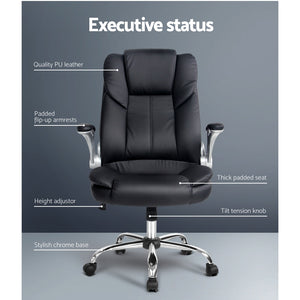 Artiss Executive Office Chair Leather Tilt Black