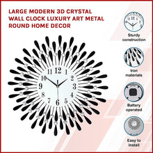 Load image into Gallery viewer, Large Modern 3D Crystal Wall Clock Luxury Art Metal Round Home Decor
