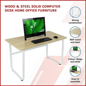 Wood & Steel Solid Computer Desk Home Office Furniture